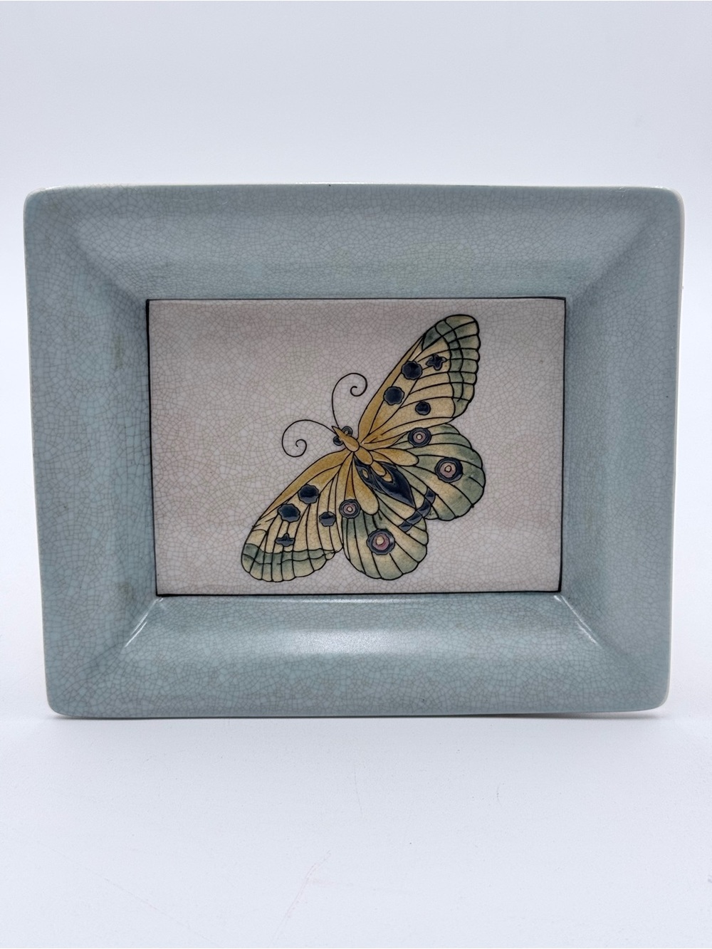 Andrea by Sadek Aqua Porcelain Hand Painted Butterfly Plate Trinket Tray 7”